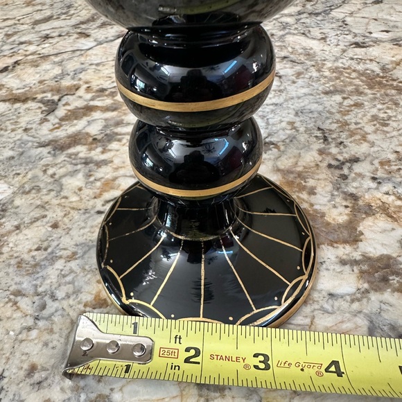 Antique Black purple art glass chalice 14k gold handpainted gold foil Persian - Picture 9 of 9